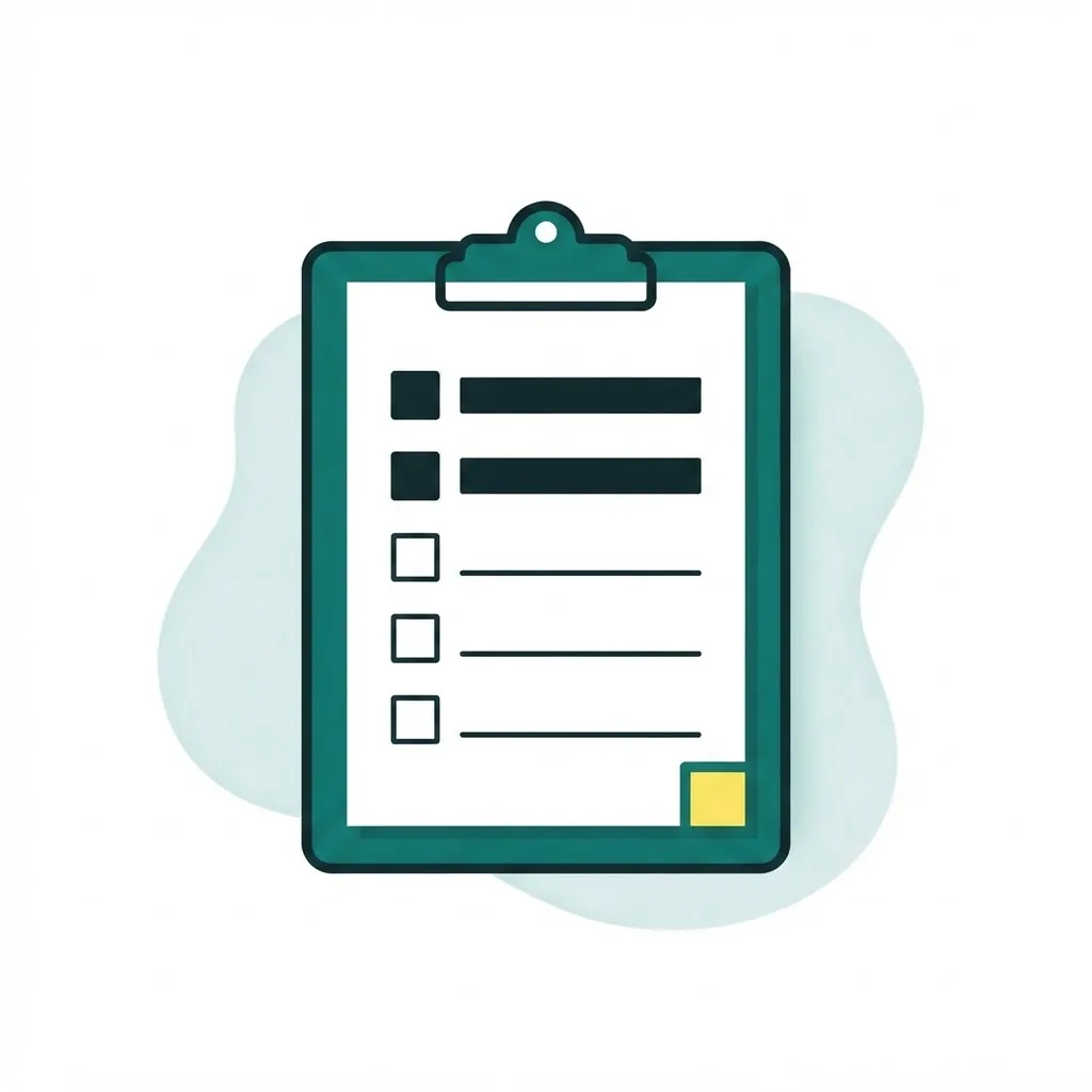 Flat-vector illustration of a clipboard whose sheet carries five ruled tick rows, the top two ticked